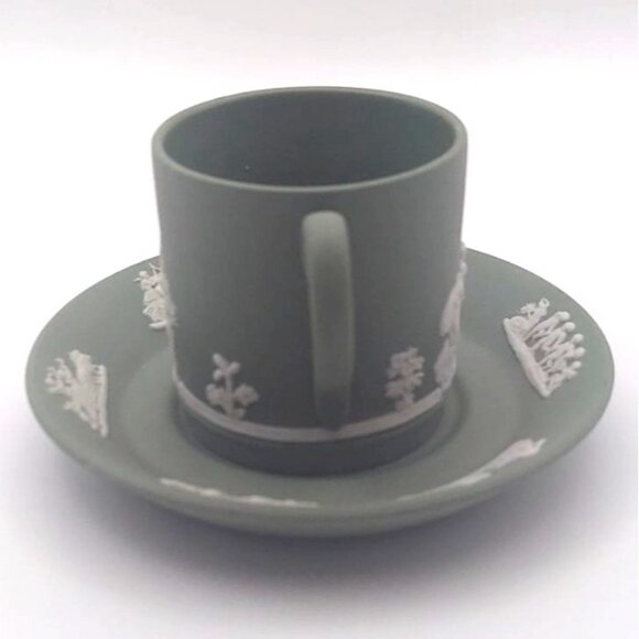 Vintage Wedgwood Sage Green Jasperware Demitasse Cup & Saucer England Porcelain - Picture 3 of 10
